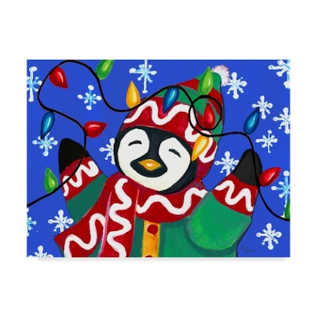 Laurie Korsgaden 'Penguin Christmas Lights' Canvas Art,14x19